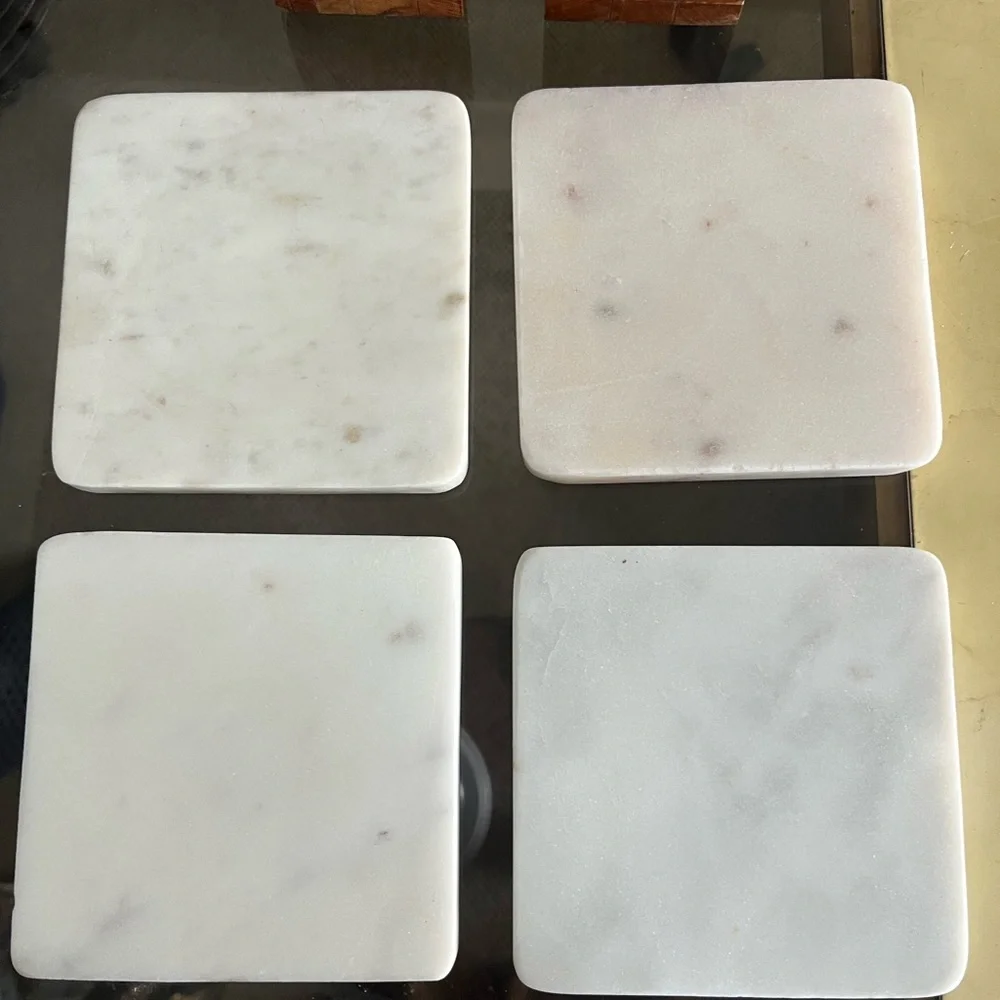 Set of Four White Marble Coasters